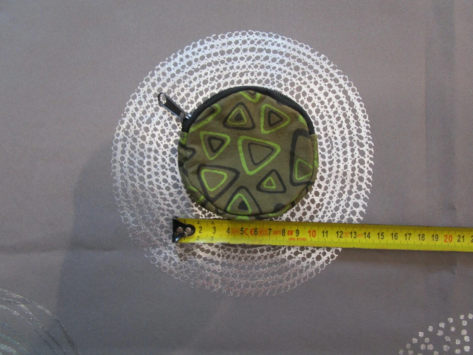Porte-monnaie rond en tissu 100 % coton Style ethnique Fermeture zippée – Vert Kaki Ø 10 cm P010 – photo 4